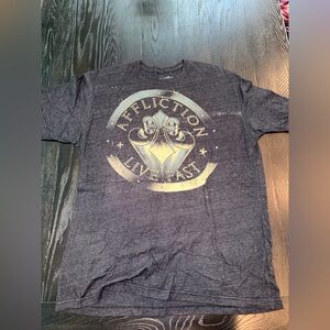 Affliction Men's Charcoal Tee with Gold Graphic